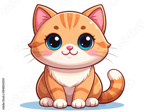 Cute cartoon cat in vector style, chubby and smiling with big sparkling eyes