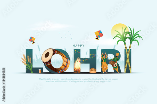 Happy Lohri festival of Punjab India background. Creative vector illustration design for banner, poster.