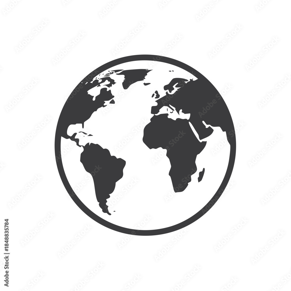 Naklejka premium World globe illustration, showing continents, oceans, geographic world representation, simple circle planet design icon for worldwide concepts
