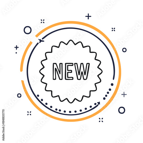 New arrival banner in circular form promotes sales, new price with line and modern shape, isolated design element for advertising promotion