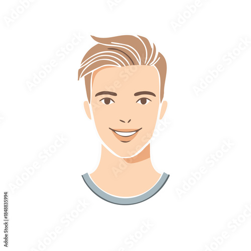 Smiling young man headshot illustration. Casual style clean art portrait