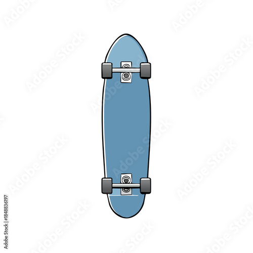 Blue skateboard graphic illustration featuring wheels and trucks isolated for stock images and graphic design use