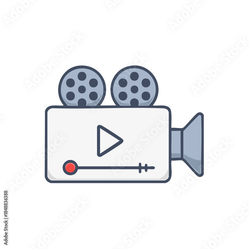 Icon of Video camera showing play button for filmmaking concept in a linear color style for Adobe Stock