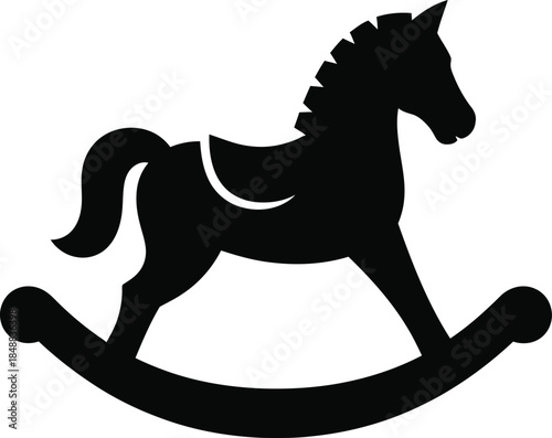 Black Silhouette Icon of a Rocking Horse Toy on a White Background child childhood