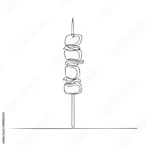 Kebab Skewer Single Line Art Minimalist Food Drawing Illustration Vector