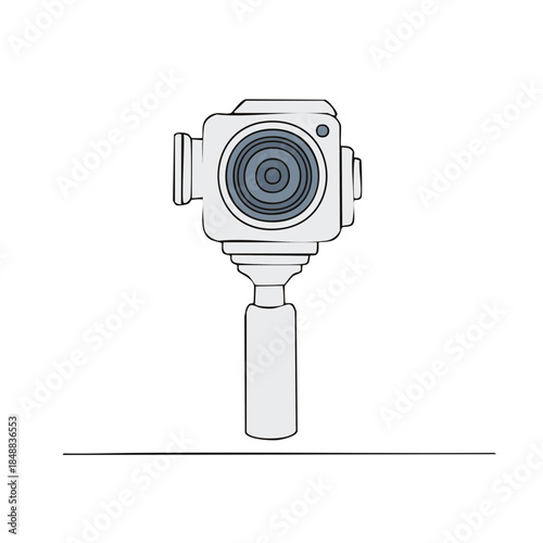 Action Camera on a Handheld Stabilizer Ready to Capture Adventures Gray Minimalist Illustration for Content Creation