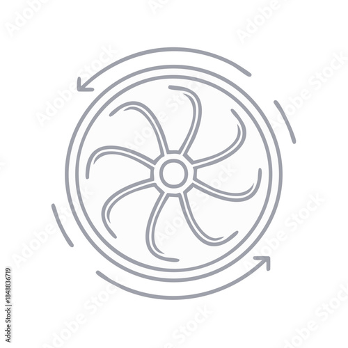 Rotating propeller, circular fan with arrows, air movement, airflow symbol icon, ventilation system design illustration