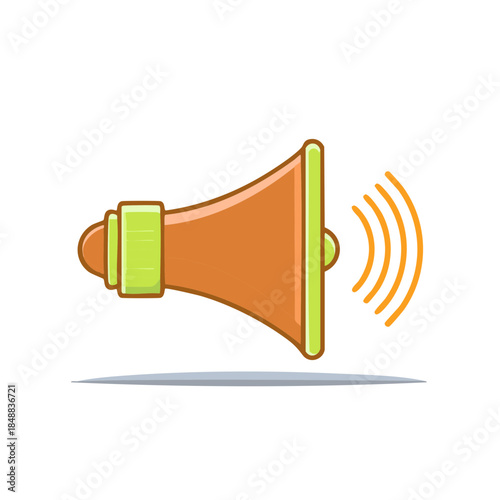 Orange Loudspeaker with Green Details Broadcasting Sound Waves Design Illustration
