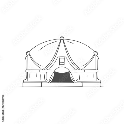Detailed Line Drawing of a Yurt, Isolated on White, Traditional Dwelling, Nomadic Tent Structure, Simple Outline Style