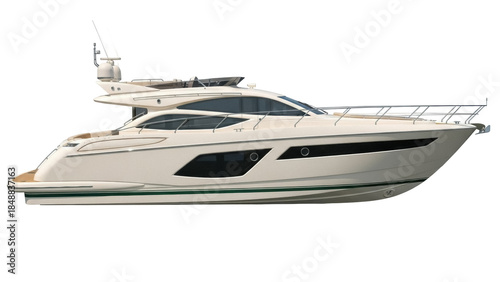 Isolated modern luxury motor yacht, side view nautical vessel, watercraft for rich lifestyle