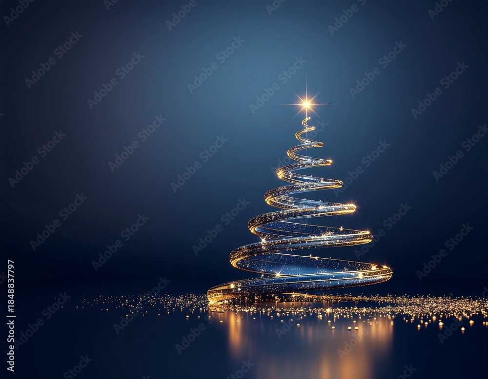 Naklejka premium Niebieskie tło świąteczne z abstrakcyjną, artystyczną choinką i miejsce na tekst. Boże Narodzenie, Sylwester
