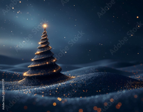 Niebieskie tło świąteczne z abstrakcyjną, artystyczną choinką i miejsce na tekst. Boże Narodzenie, Sylwester