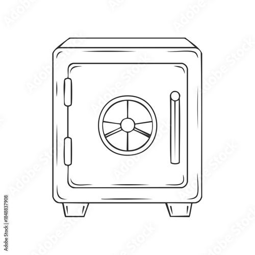 Line Drawing Illustration of Secure Steel Safe with Combination Lock for Storage and Protection