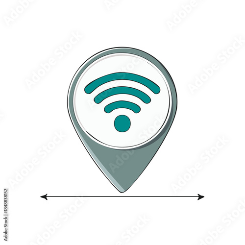 Location marker with wifi symbol indicates hotspot access point for connectivity