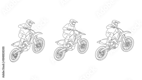 Sketch of a motocross rider performing jumps on a dirt bike in sequence