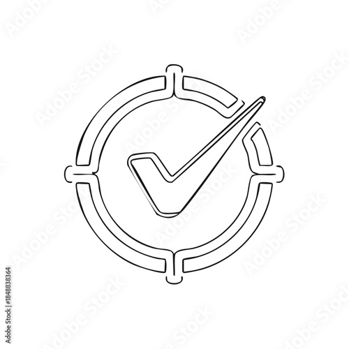Hand-drawn checkmark in target. Symbolizing achievement, approval, or accurate selection with circle design