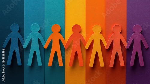 Diversity inclusion and equality illustrated by paper people silhouettes supported by hands