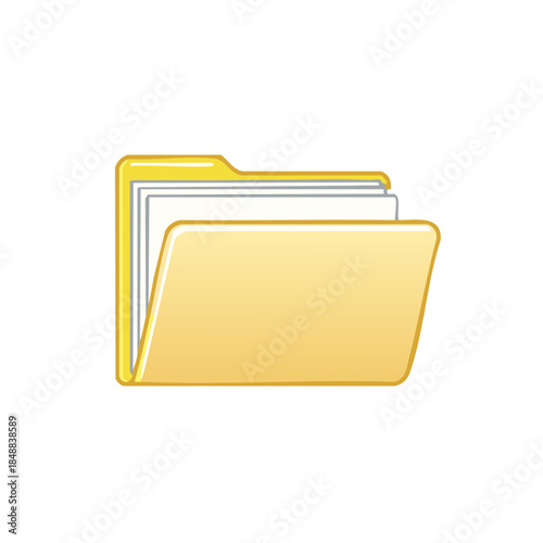 Yellow Folder Icon with Documents Inside: Vector Illustration of File Organization