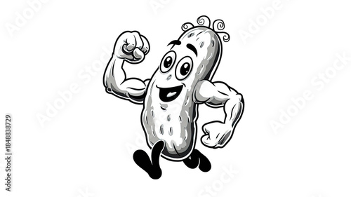 muscular cartoon peanut character flexing arms funny strong food mascot illustration isolated on white background