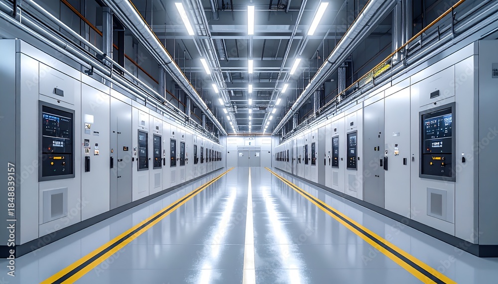 Fototapeta premium Modern Manufacturing Floor Interior with Production Lines