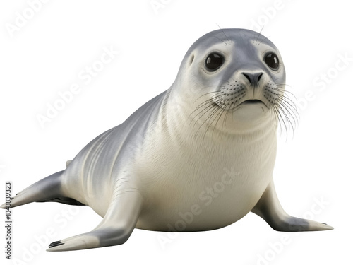 Schilderij op canvas Isolated gray harbor seal lying down looking forward cute and adorable portrait