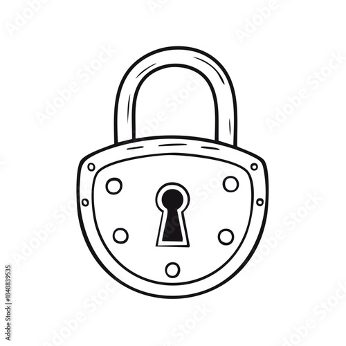 Antique Padlock Sketch: Security, Privacy, Safety Symbol in Black and White Vector