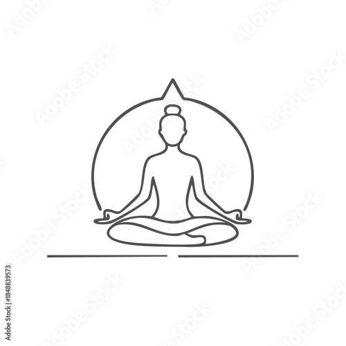Minimalist Line Art Depicting a Woman Meditating in Lotus Position, Yoga Practice Illustration
