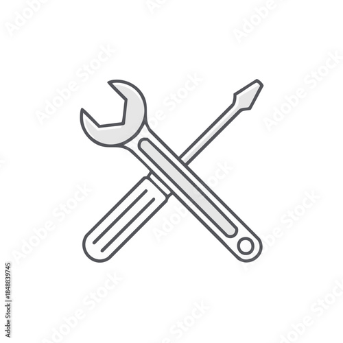 Crossed wrench and screwdriver tool set vector illustration. Handyman repair equipment for fixing and construction icon concept