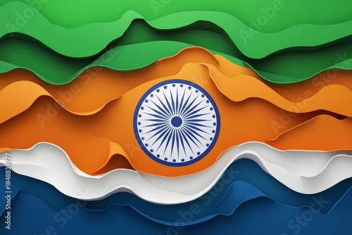 A wavy representation of the Indian flag with its colors and Ashoka Chakra emblem.