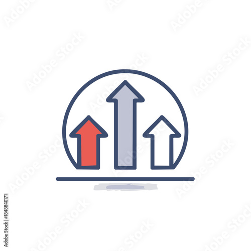Free Download Infographic icon showing business growth with three rising arrows pointing upward, graphic element representing financial data increasing - GFXLoad