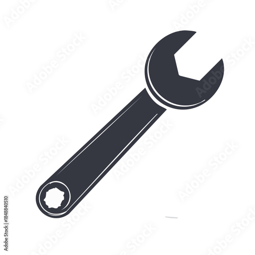 Wrench Mechanic Hand Tool Silhouette on White Background, Equipment Icon