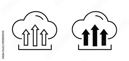 Cloud upload icon. Cloud backup. Data synchronization symbol. Cloud computing sign. Uploading icon