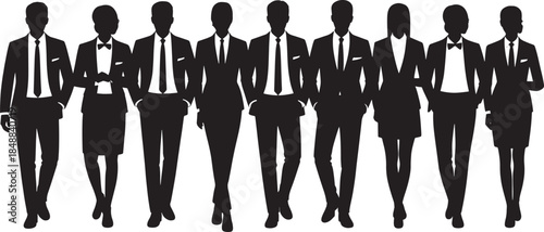 Business People Silhouette Set – Professional Men and Women Standing Poses, Corporate Team Outline, Office Workers Black Vector Illustration