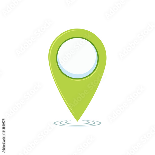 Fresh green map pointer icon hovering above ripples with neutral tone empty circle indicating position or location