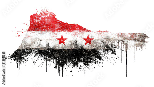 Syria map covered with national flag colors painted fabric texture detailed country outline isolated on white background