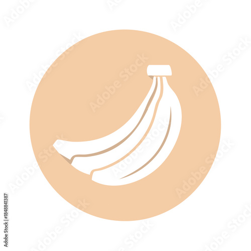 White banana bunch illustration in beige circle, nutritious fruit vector graphic for food concept and healthy lifestyle, isolated.
