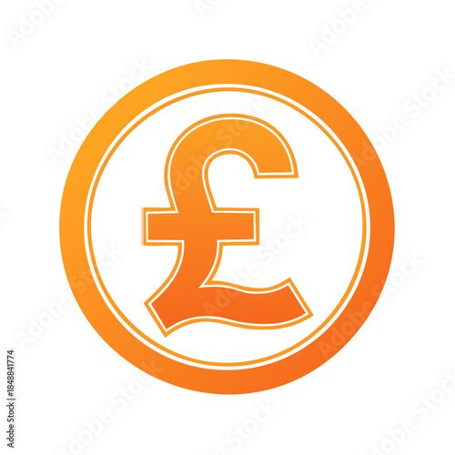 Orange Pound Sterling Coin Icon, Financial Symbol, British Currency, Economy