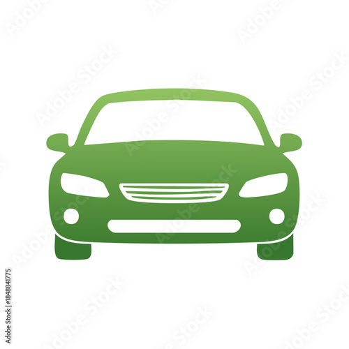 Green car front view illustration of automobile headlights grill hood vector icon on white