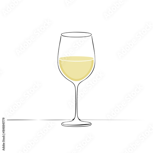 Wine glass with white wine elegant art line vector illustration