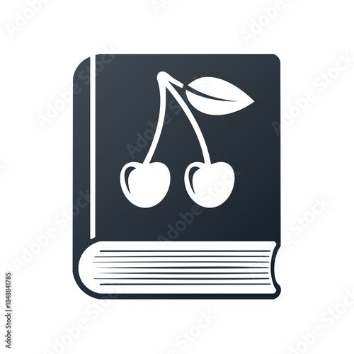 Cookbook icon featuring cherries illustration representing recipe book for cooking and baking with detailed ingredients