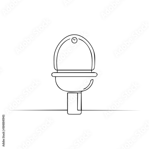 Toilet seat outline drawing on white background creates a minimalist sanitary design illustration.