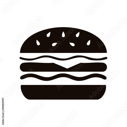 Delicious Burger Silhouette with Meat and Cheese Layering in a Simple Icon