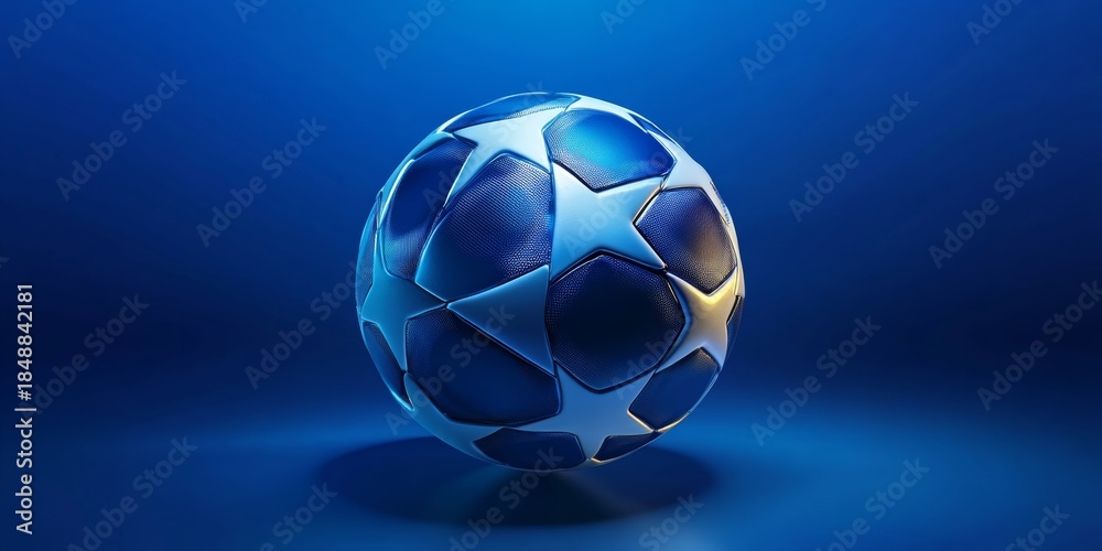 Naklejka premium A professional soccer ball, glowing in the dark under a blue light.