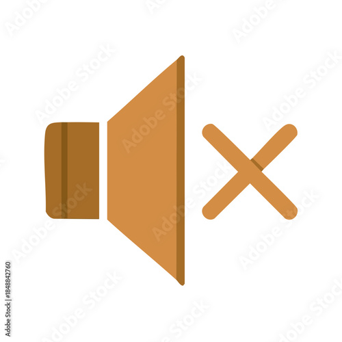 Sound Off Icon: Simple Graphic of Volume Mute Symbol, Silence Indication, Tan Shape