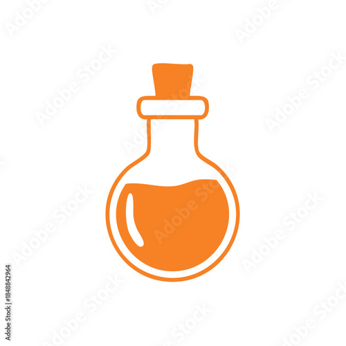Glass Potion Bottle Icon with Liquid Alchemy Concept Health Spa Remedy Isolated