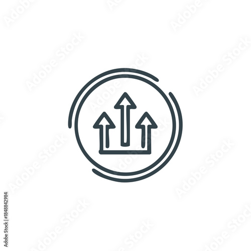 Arrows inside circular lines pointing upward indicate growth or progress concept, simple icon for investment, success, and improvement