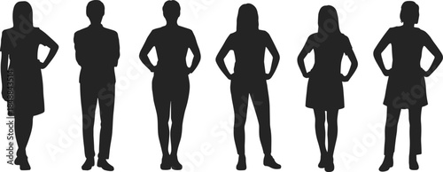 Confident business people silhouettes standing isolated together on light background studio