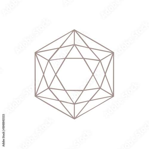 Geometric Star in Cube Minimalist Design Taupe Lines Elegant Logo Element