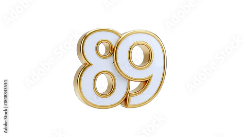 3D Render of Number 89 with Gold Trim on White Background