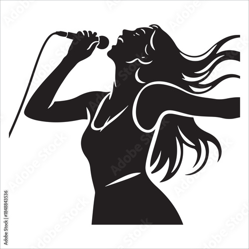Singer performing passionately silhouette Vector, illustration